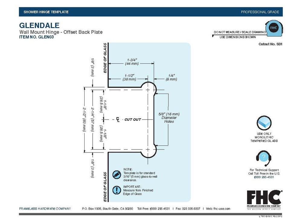 Glendale Series Wall Mount Hinge - Offset Back Plate - Brushed Nickel