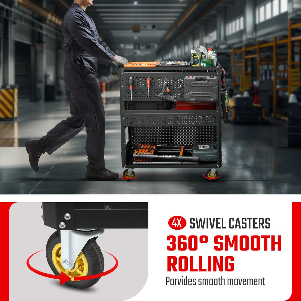 500-Lb Pegboard Foldable Rolling Tool Cart +Wheels Garage Organizer Tool Storage