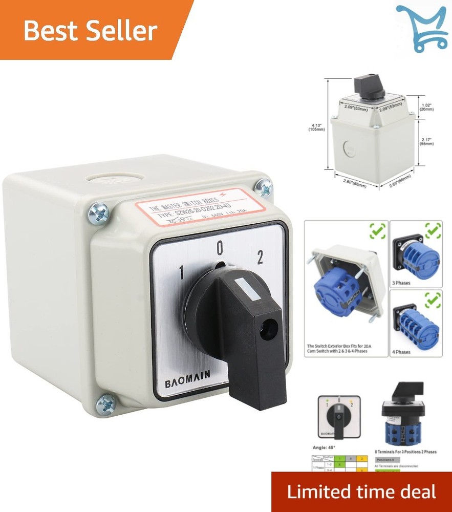 Universal Rotary Changeover Switch 660V 20A 3-Position 2-Phase  Plastic