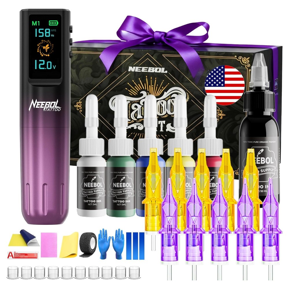 Wireless Tattoo Kit Complete for Beginners Pen Machine with Power Supply Needles