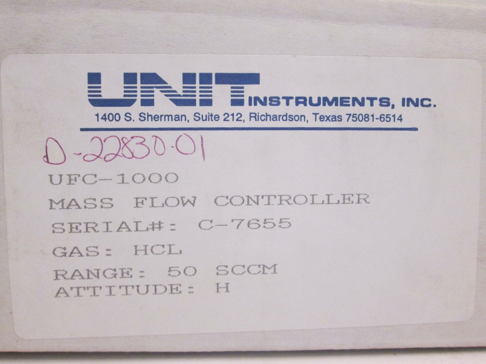 Unit UFC-1000 Mass Flow Controller MFC, HCL, 50 SCCM