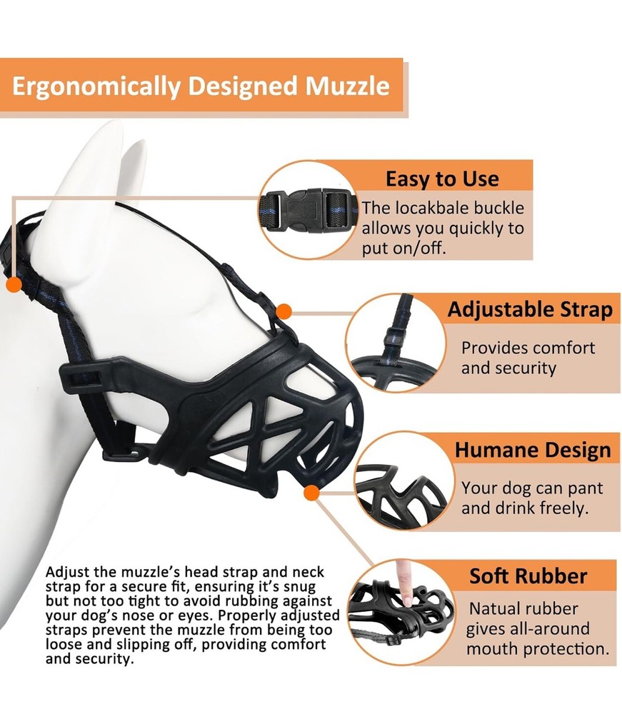 Dog Muzzle, Basket Muzzle for Biting, Chewing and Scavenging Humane Black (4) L