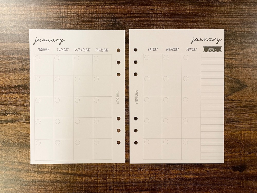 Carpe Diem Undated A5 Monthly Planner Inserts