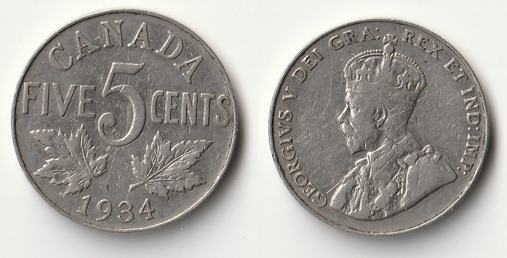 1934 Canada 5 cents coin #2
