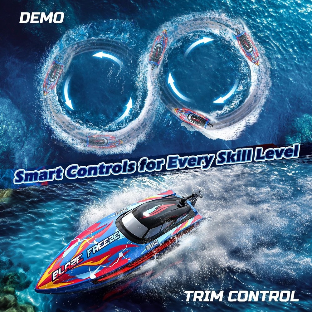 Remote Control Boat, 20+MPH, 7 LED Modes, 40 Min, Self-Righting Feature