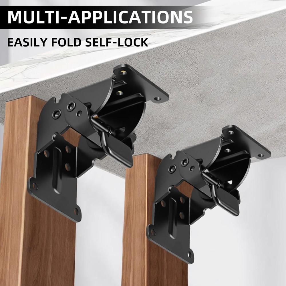 4 Pack Folding Brackets, Self-Lock Hinge with Screws for Folding Table Legs,