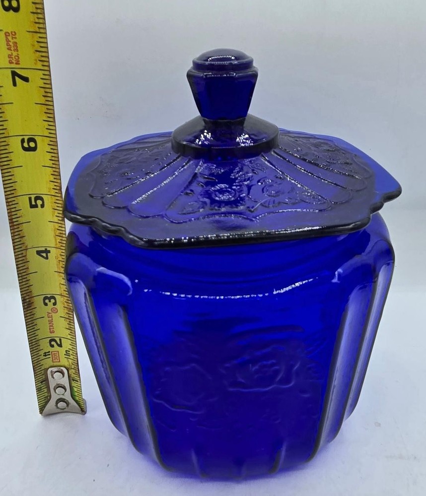 Vintage Anchor Hocking Mayfair Cobalt Blue Biscuit Cracker Cookie Jar