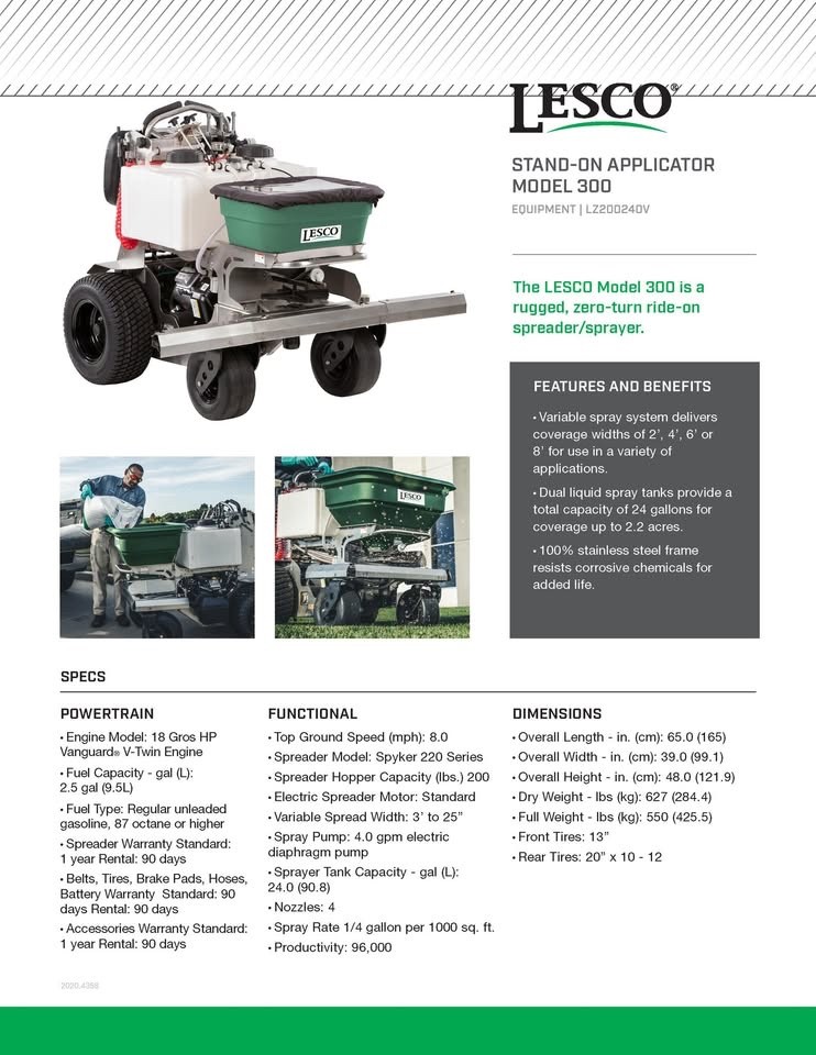 LESCO Zero Turn Spreader Sprayer Model 300