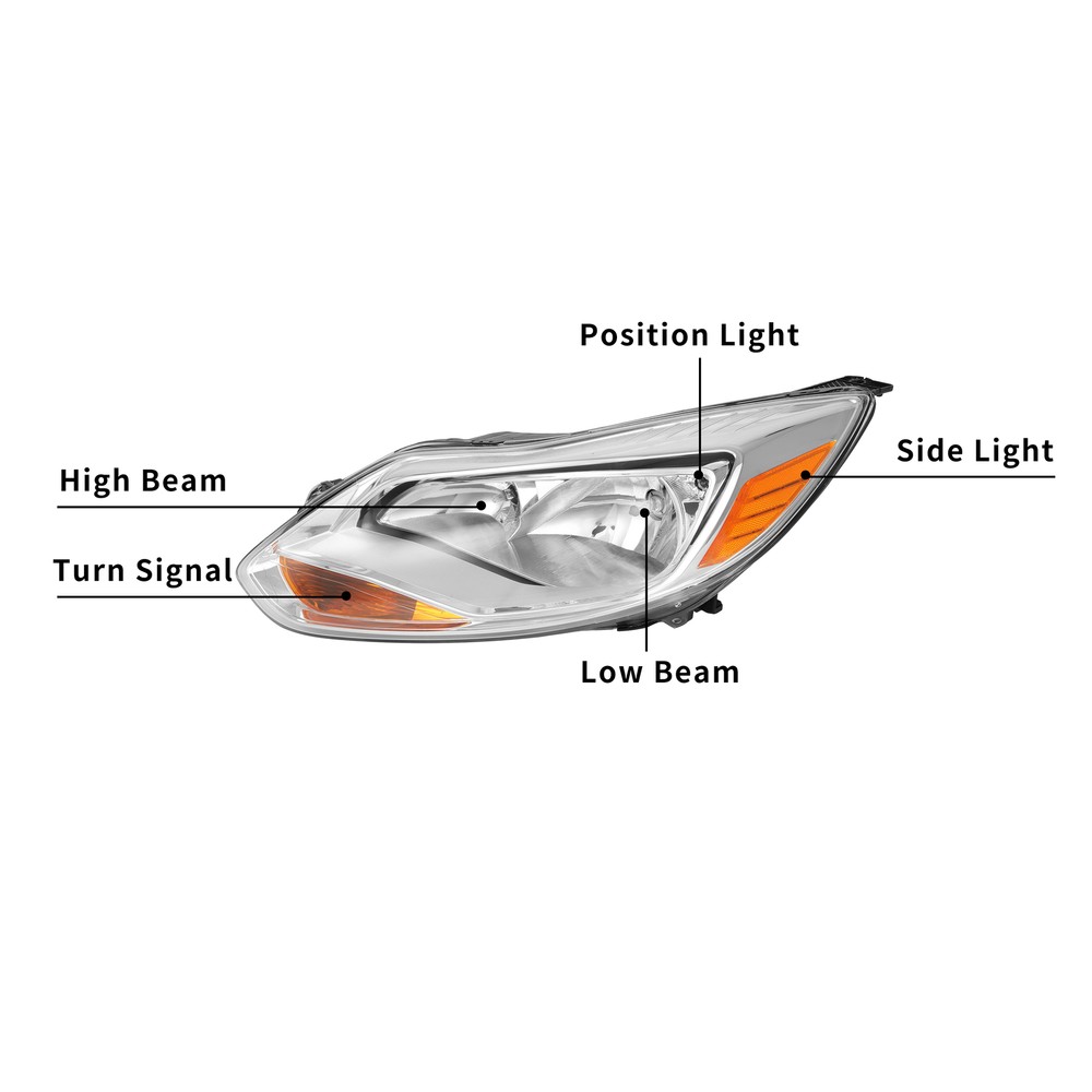 For Ford Focus 2012-2014 Chrome Halogen Headlight Replacement Driver Side Left