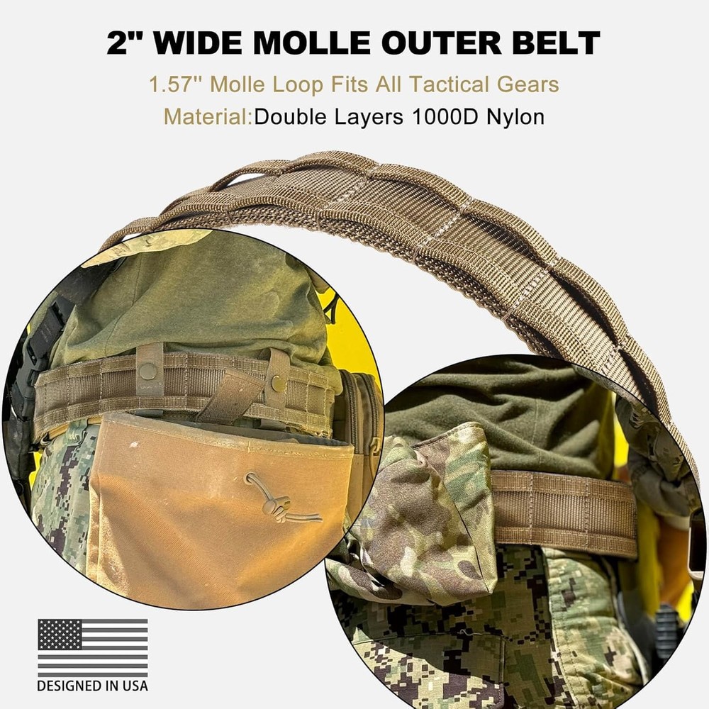 Tactical Molle Belt 2" Quick Release Gun Belt w/Secure Locking - Adjustable
