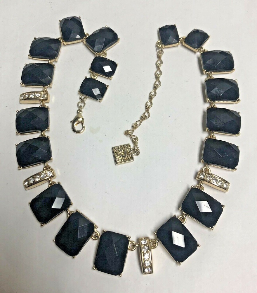 ANNE KLEIN Black & Rhinestone Runway Necklace
