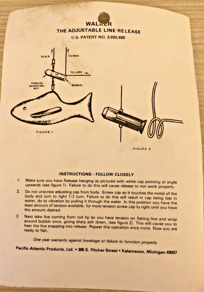 WALKER DOWNRIGGERS ADJUSTABLE LINE RELEASE NOS