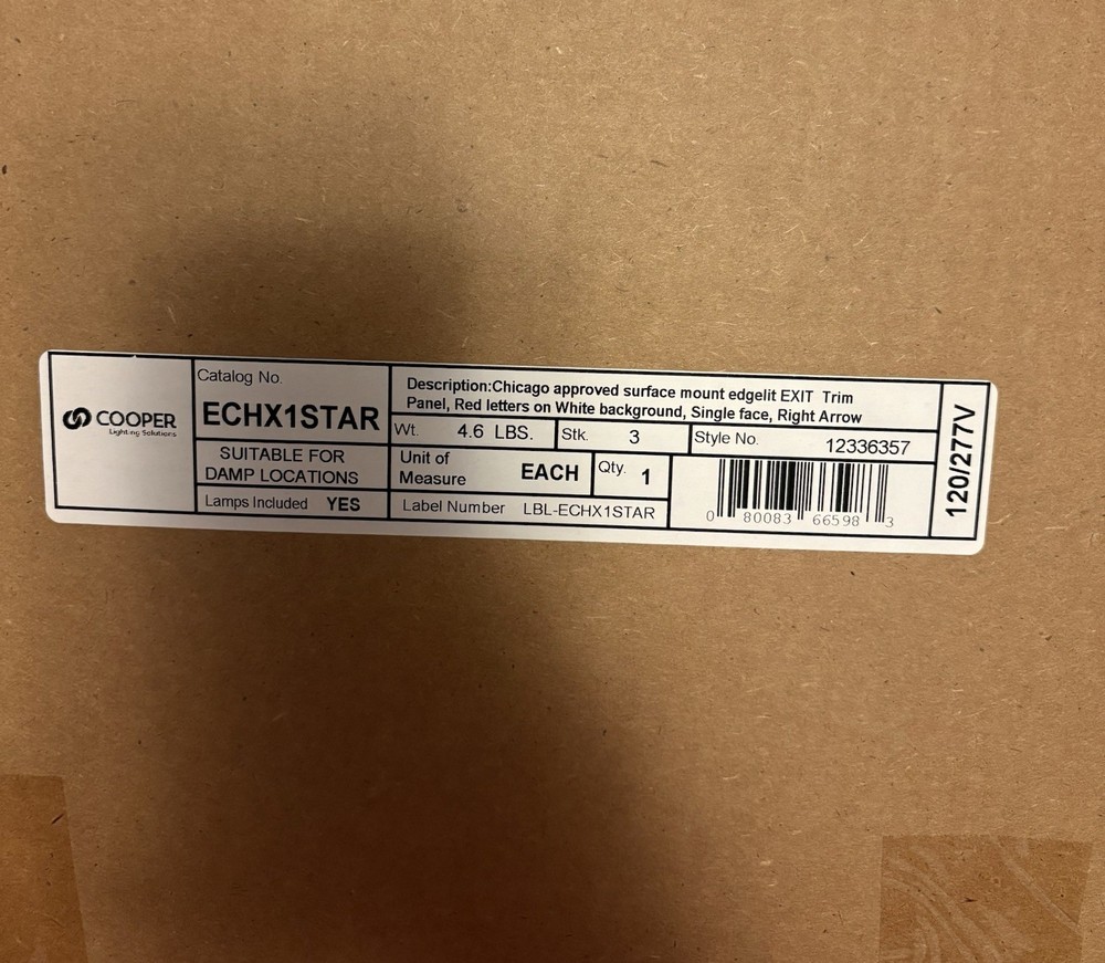 Cooper Lighting solutions ECHX1STAR Exit Right Arrow Chicago Approved, Right NEW