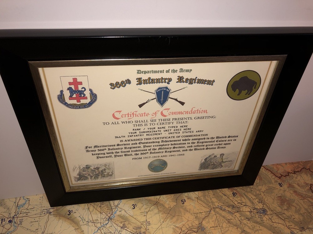 366TH INFANTRY REGIMENT / COMMEMORATIVE - CERTIFICATE OF COMMENDATION