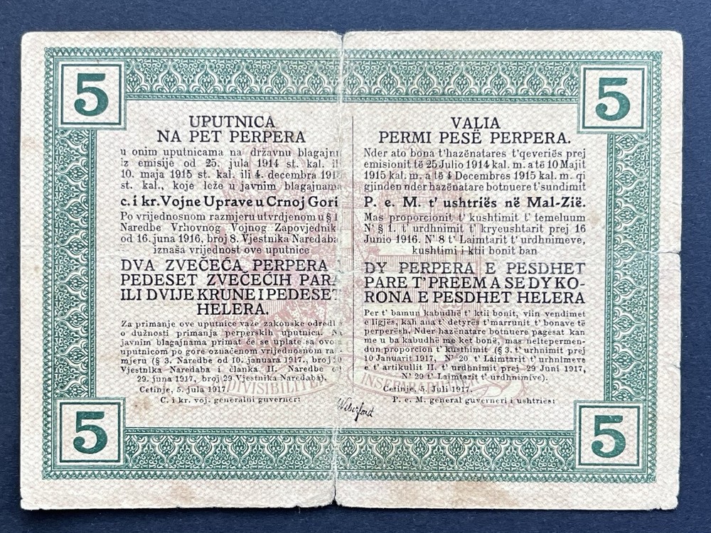 Montenegro 5 Perpera 1917