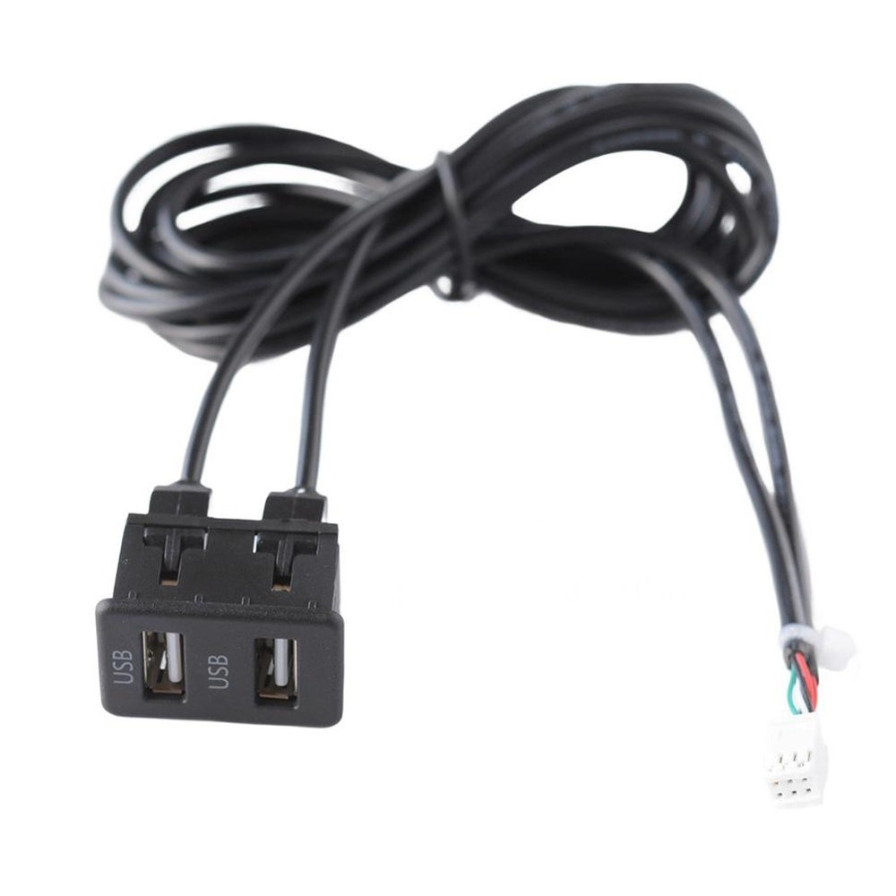Car Navigation 6 Pin to USB Panel Dual USB Port with Audio Input Cable