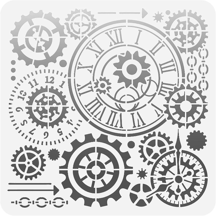 8"x8" Plastic Stencil - Cogs & Gears (SA986)*****