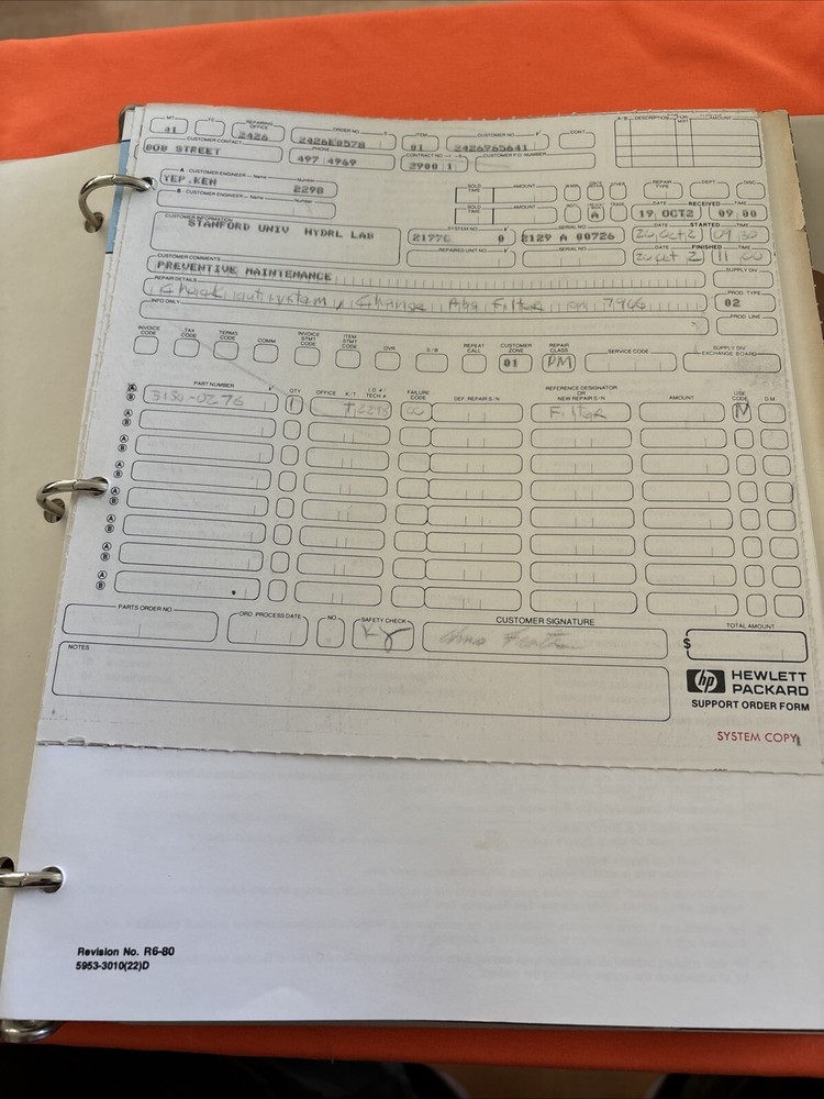 Hp 1000 Support Log Manual Used