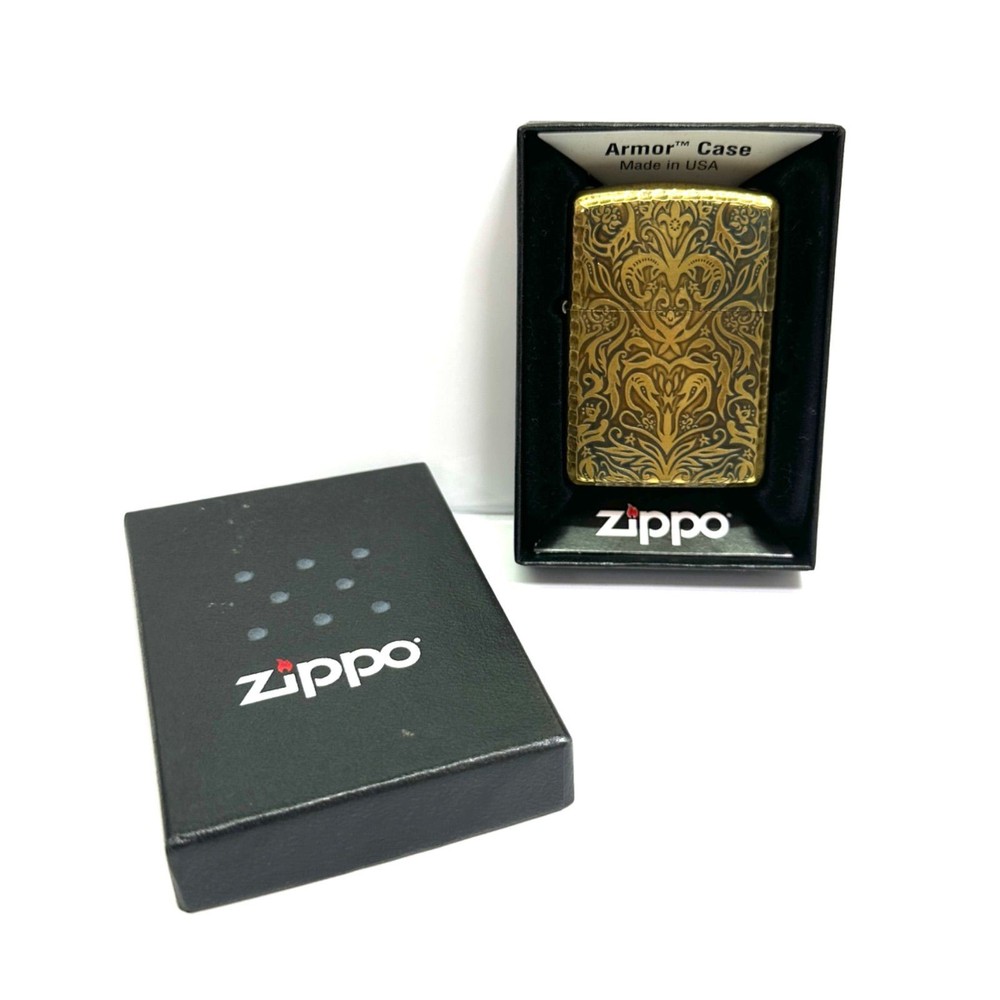 Zippo Oil Lighter Arabesque Gold Pattern Used