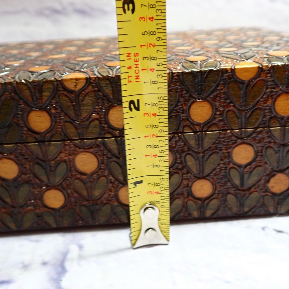Cpt Ahab's Ltd Wood Keepsake Box Brown Leaf Pattern Rectangular Made In Poland