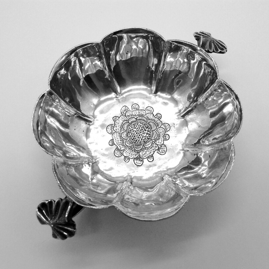Spanish Colonial Silver Two Handled Bowl Flower Form