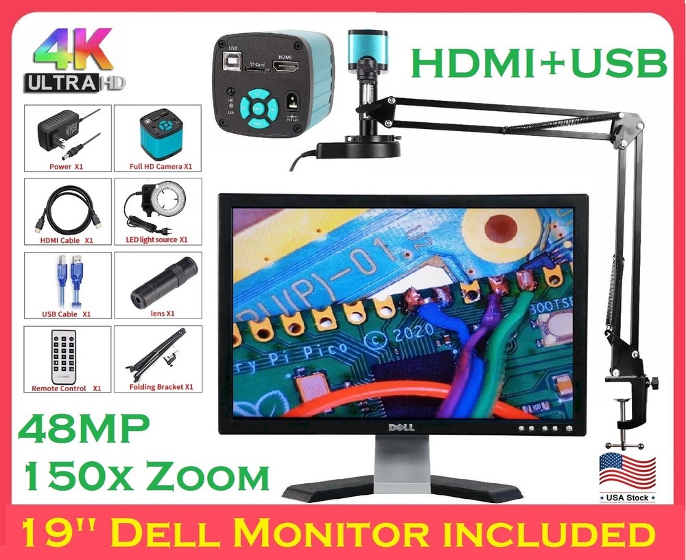 Digital Image Video Electronic Microscope HD Camera USB HDMI 4K 48MP 1080P 150X