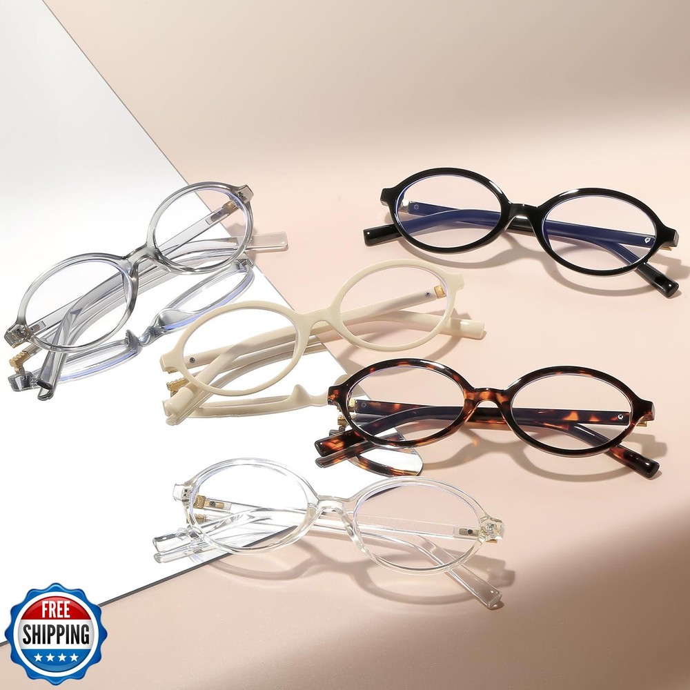aisswzber Oval Blue Light Blocking Glasses Retro Round Frame Comp