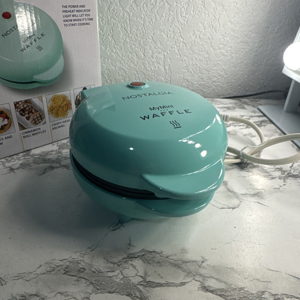 Nostalgia MyMini Waffle Maker 5” Non-Stick Teal Compact-(Open Box)