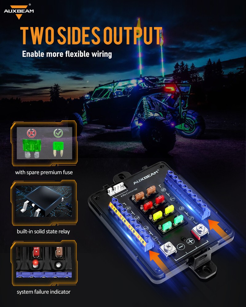 AUXBEAM RGB 8 Gang Switch Panel Light Control Multifunction Relay System ATV UTV