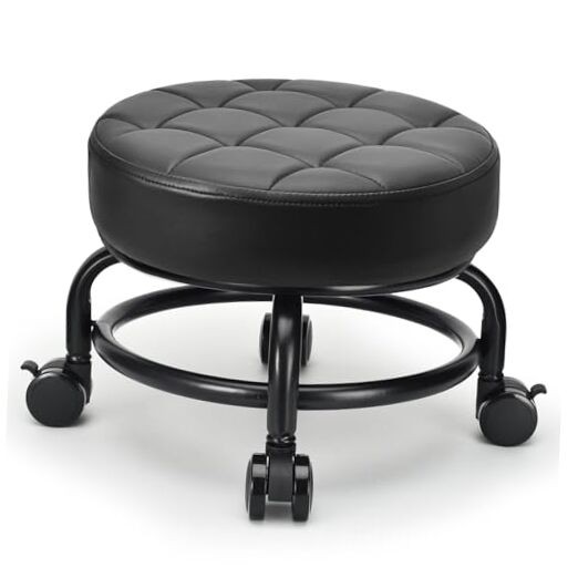 Low Roller Seat Low Height Rolling Stool PU Leather Rolling Stool, Style 3
