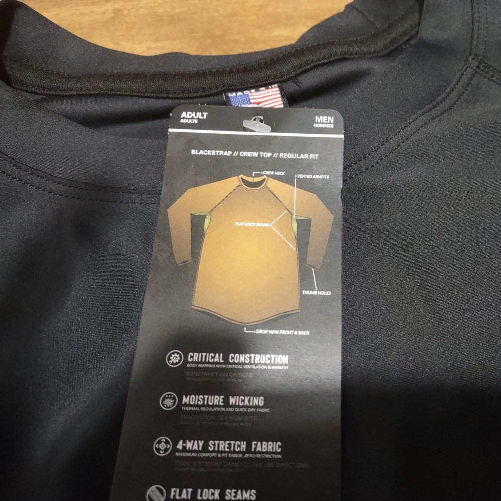 BlackStrap Men's Skyliner Crew Top Base Layer L/S Shirt Large Solid Black New