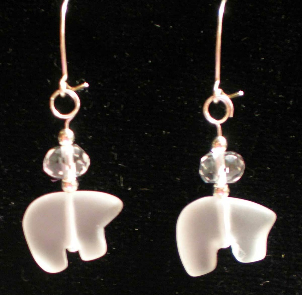 Clear Quartz Bear Totem Earrings e149
