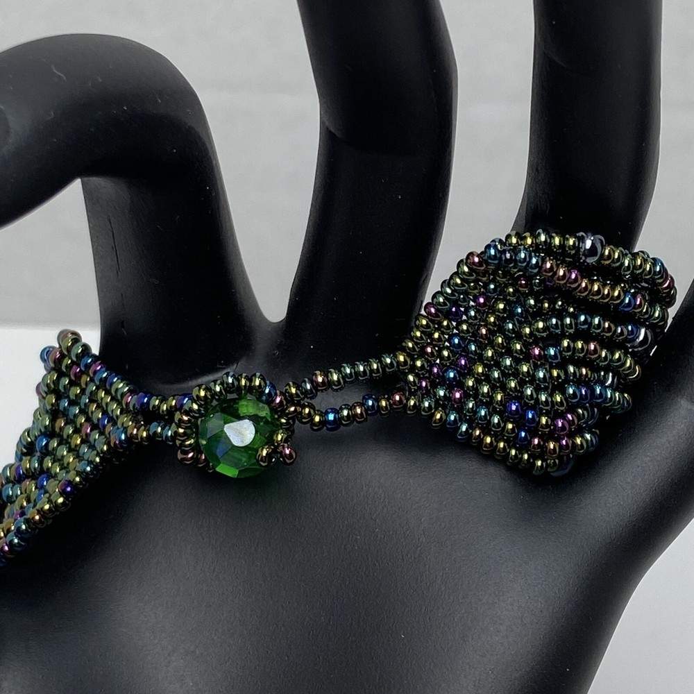 Dark Multi Colored Metallic Seed Bead Multi Strand Bracelet