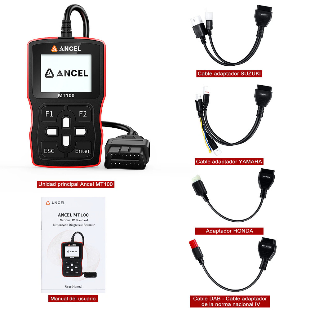 Motorcycle Scanner OBD2 Code Reader Engine ABS Diagnostic Tool w/ Adapter Cables
