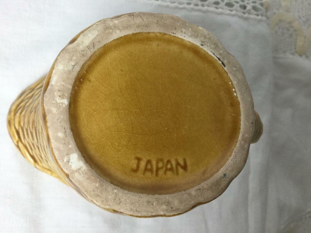 Vintage Brown Creamer Ceramic Rope Braid & Leaf Pattern Japan