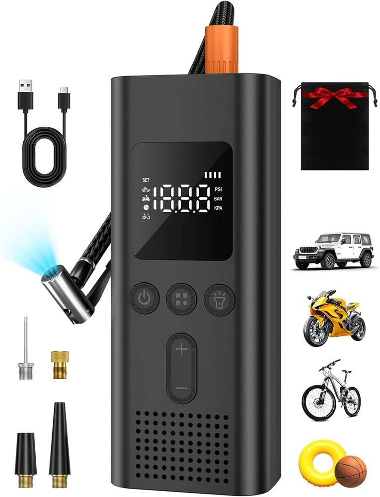 Portable Tire Inflator with 4 Modes & LED Light - Essentials for Adventurers