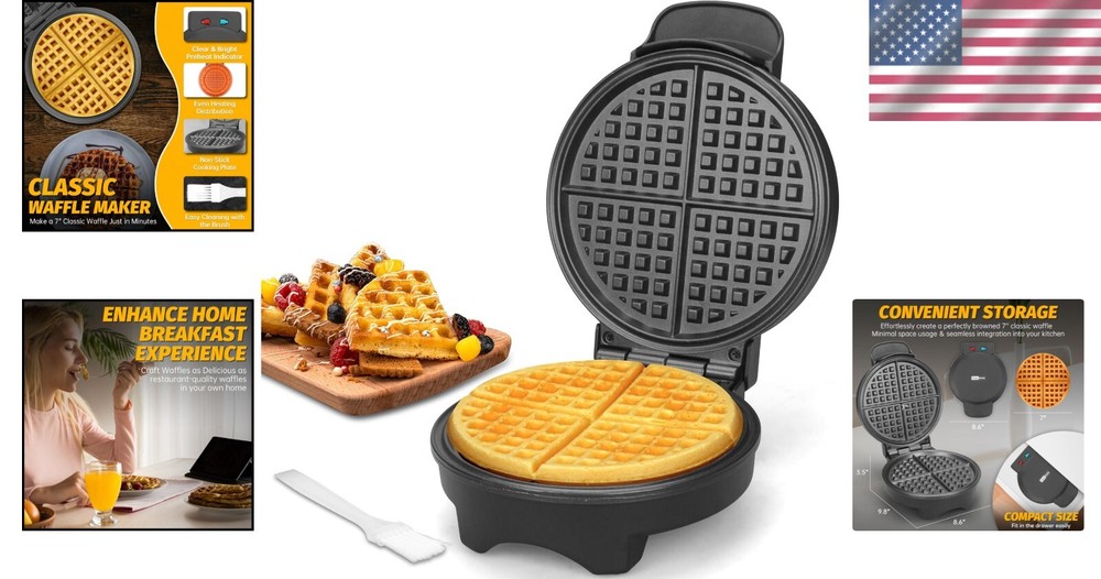 7'' Classic Non-Stick Waffle Maker - Effortless Cooking & Easy Storage