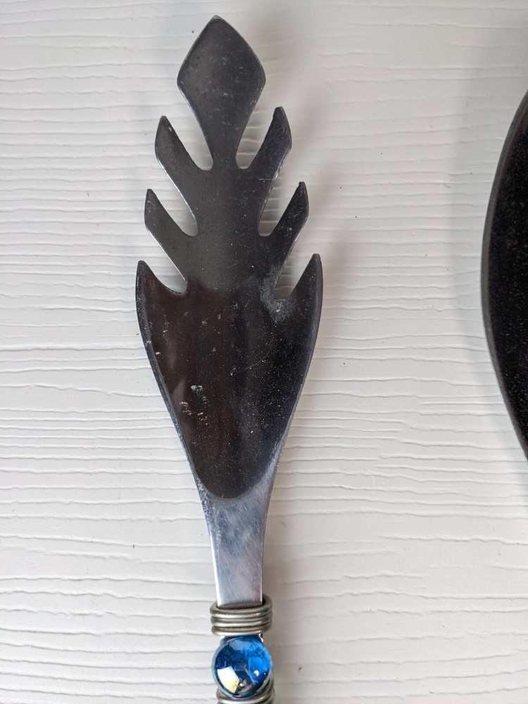 Beaded Salad silver tone Serving spoons