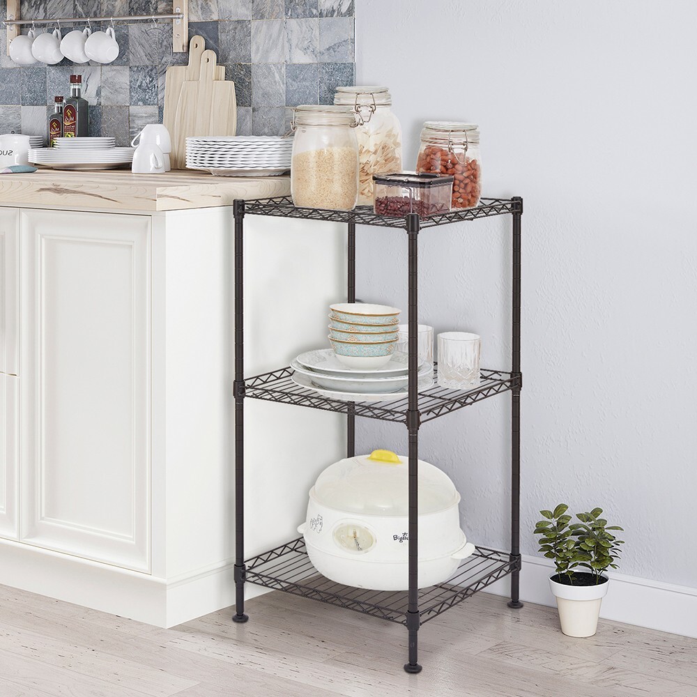 Black 3-Tier Black Wire Shelving Tower