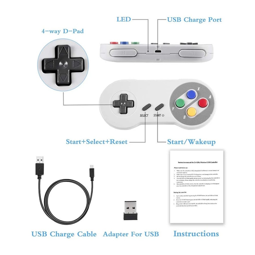 2.4 GHz Wireless Controller SNES Gamepad For Windows PC Mac Raspberry Pi 2pack