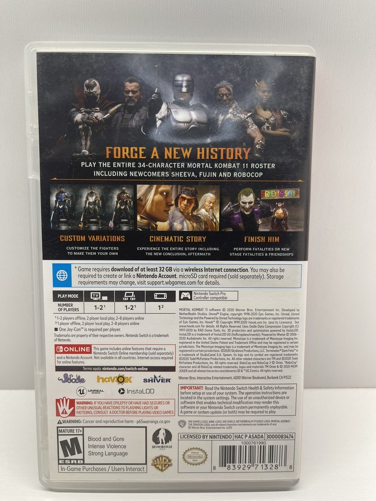 Nintendo Switch Mortal Kombat 11 Aftermath AUTHENTIC REPLACEMENT CASE