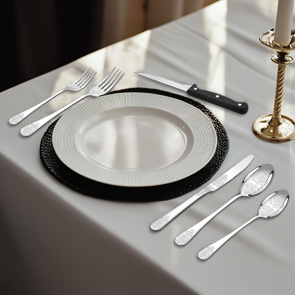 48PCS Silverware Set for 8 with Flatware Drawer Organizer, Stainless Steel Cu...