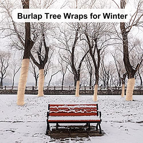 2 Rolls Burlap Tree Protector Wraps, 7.8" × 9.8' Winter Tree Trunk Guards 2PCS