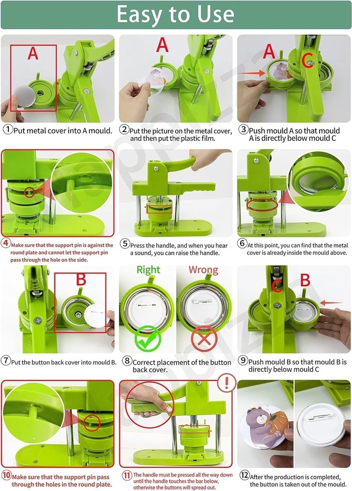 DIY Button Maker Kit with Interchangeable Models - 200 Sets for Creative Crafts