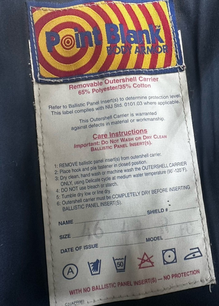 Point Blank Body Armour Front And Back Plate Size 46