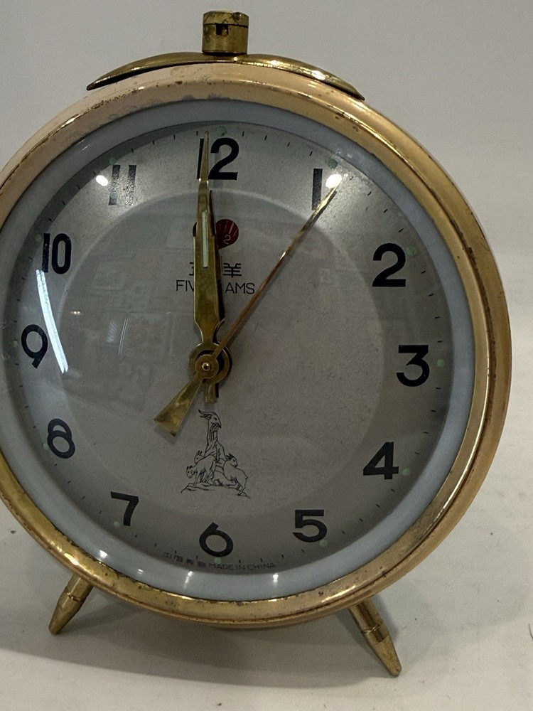Vintage Five Rams Alarm Clock Green MCM wind Up