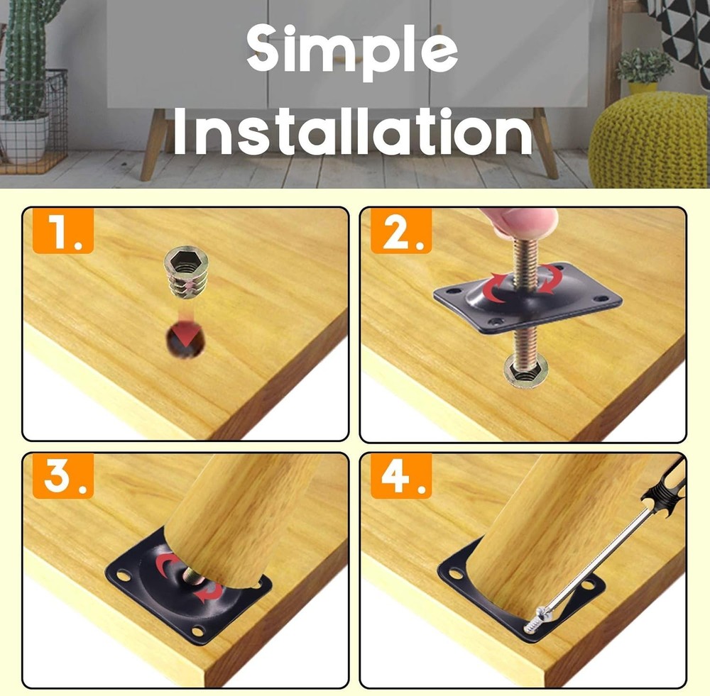 Durable Black Flat & Angled Leg Mounting Plates for Sofas - Easy Install Kit