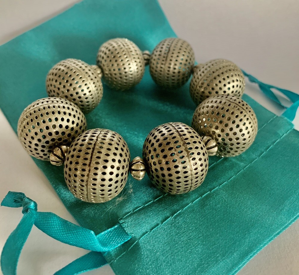 Silver BoHo Chunky Bead Bracelet Vintage Handmade