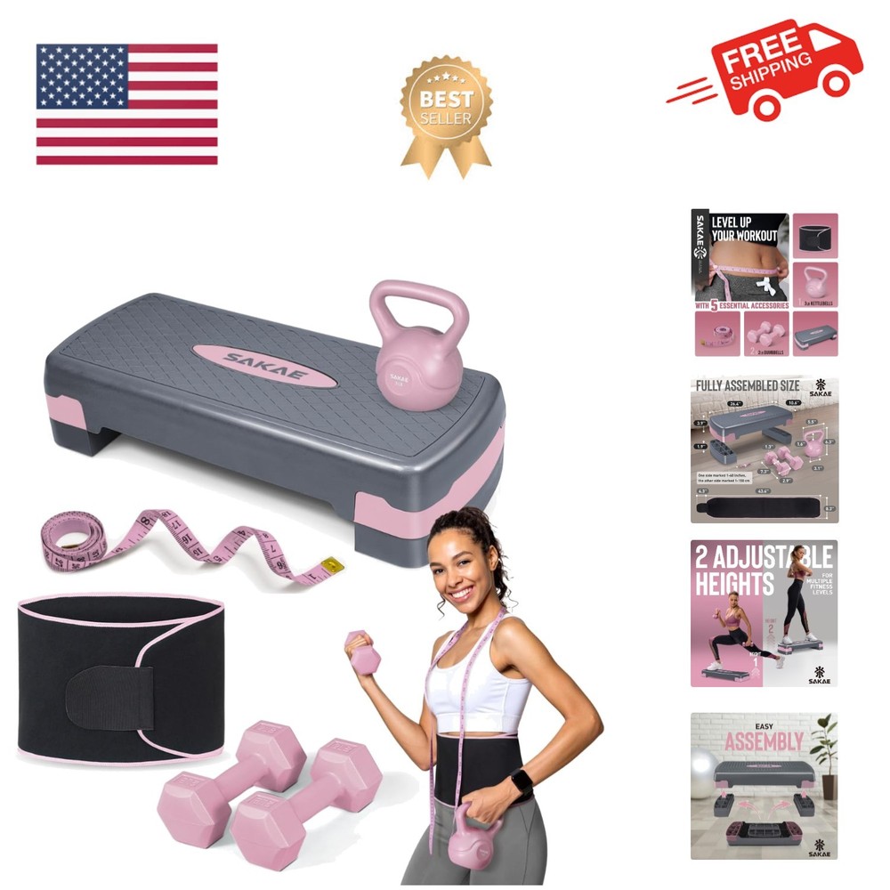 Adjustable Height Aerobic Stepper Set, Multiple Bundle Options with Dumbbells...