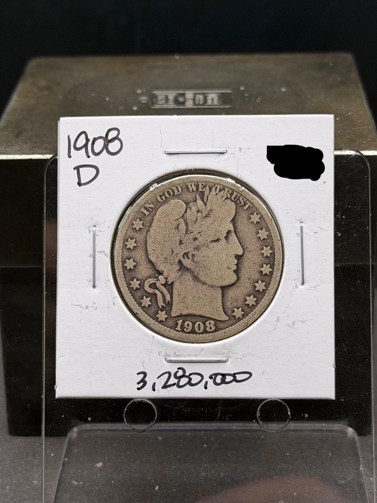 1908 D ~ Barber Half Dollar  (90% Silver) Coin